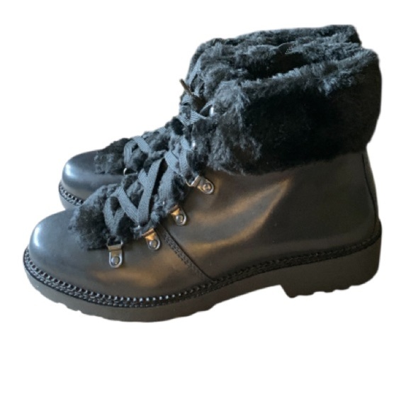 LANDSEND Women’s Leather Faux Fur Cuff Booties, Side Zip - Picture 14 of 15